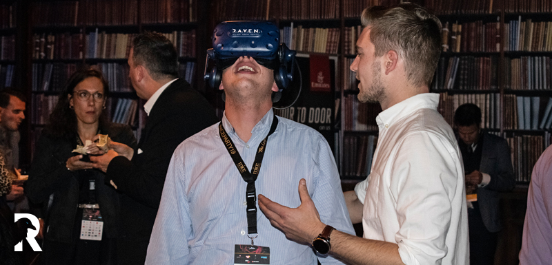 Man looking up with VR headset